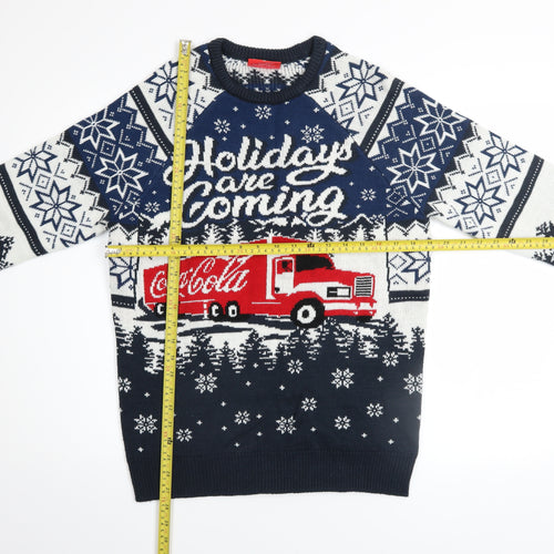 Coca-Cola Men's Blue Christmas Jumper M Holiday Fair Isle Sweater