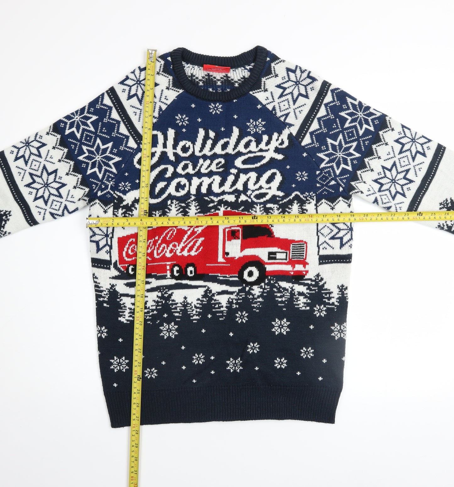 Coca-Cola Men's Blue Christmas Jumper M Holiday Fair Isle Sweater