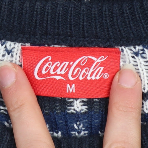 Coca-Cola Men's Blue Christmas Jumper M Holiday Fair Isle Sweater