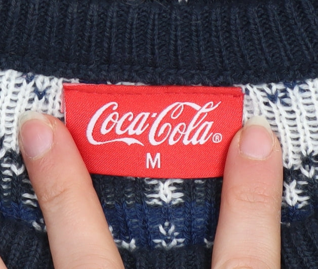 Coca-Cola Men's Blue Christmas Jumper M Holiday Fair Isle Sweater