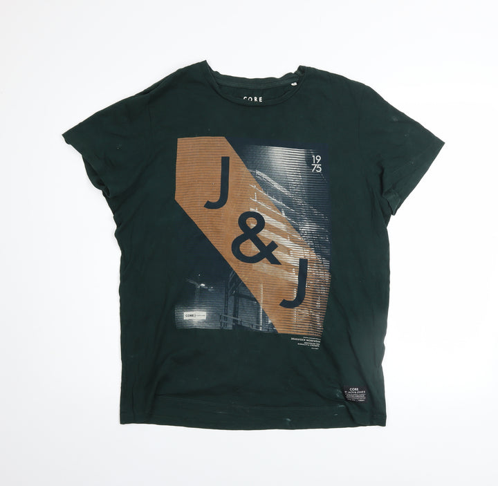 Jack & Jones Men’s Green Graphic Print Cotton T-Shirt L