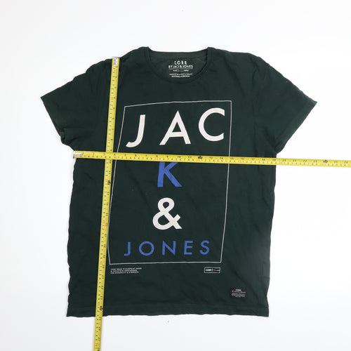 Jack & Jones Men's Green Cotton Graphic Logo T-Shirt Size L