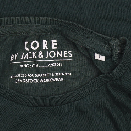 Jack & Jones Men's Green Cotton Graphic Logo T-Shirt Size L