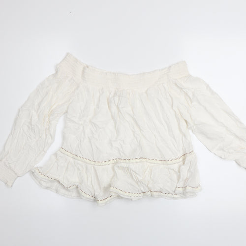Superdry Womens Ivory Off Shoulder Boho Long Sleeve Blouse Size 10