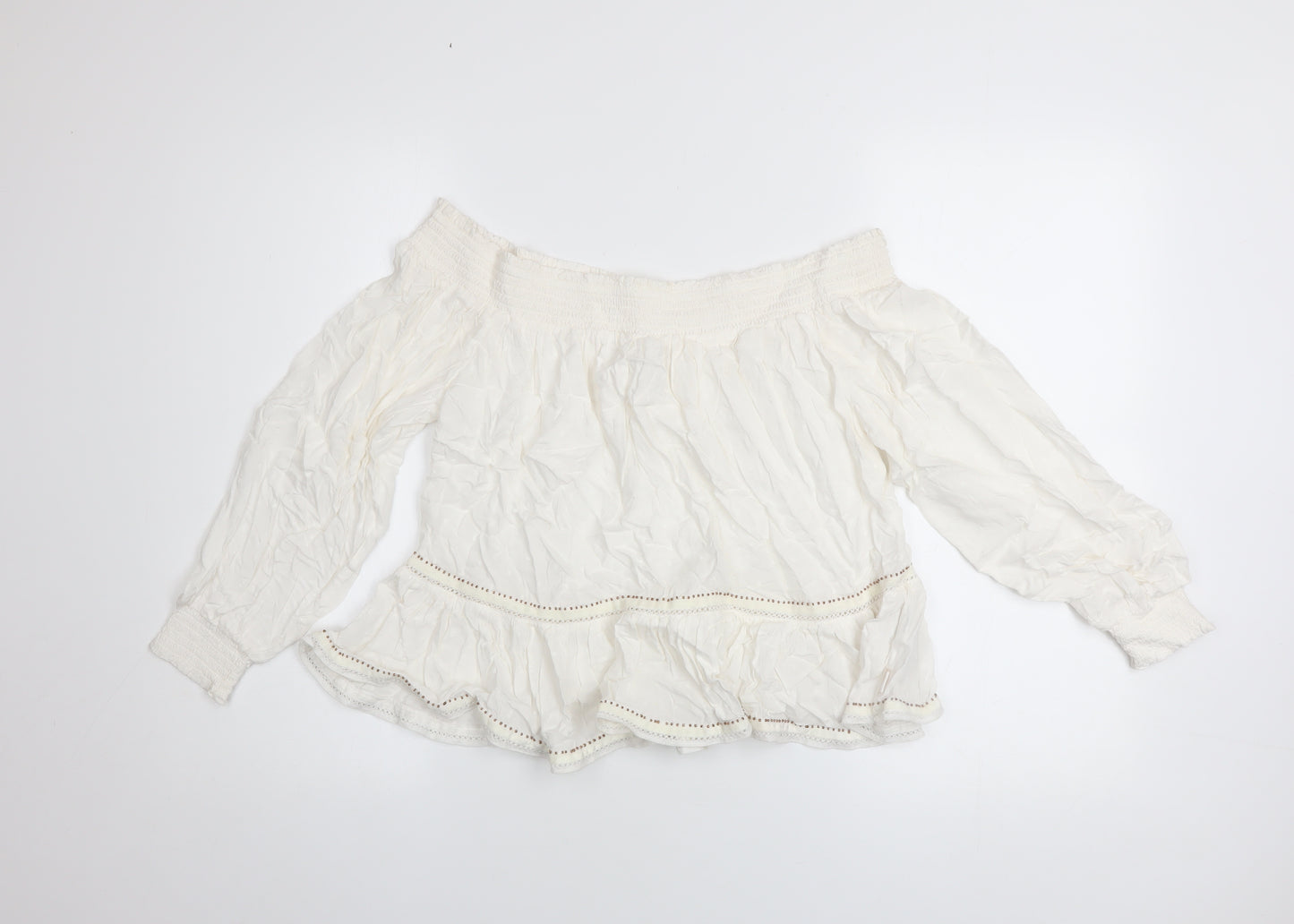 Superdry Womens Ivory Off Shoulder Boho Long Sleeve Blouse Size 10