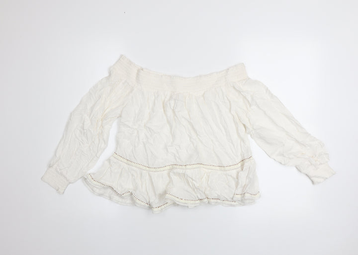 Superdry Womens Ivory Off Shoulder Boho Long Sleeve Blouse Size 10