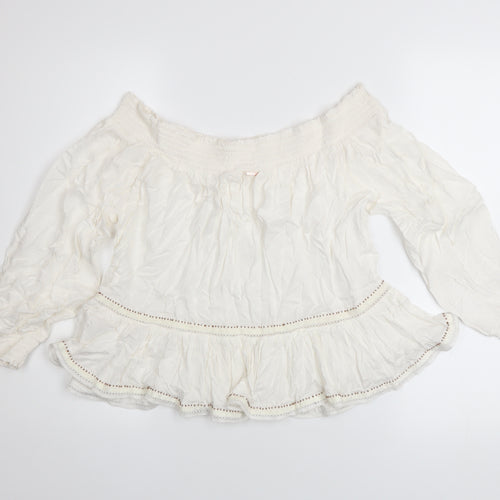 Superdry Womens Ivory Off Shoulder Boho Long Sleeve Blouse Size 10