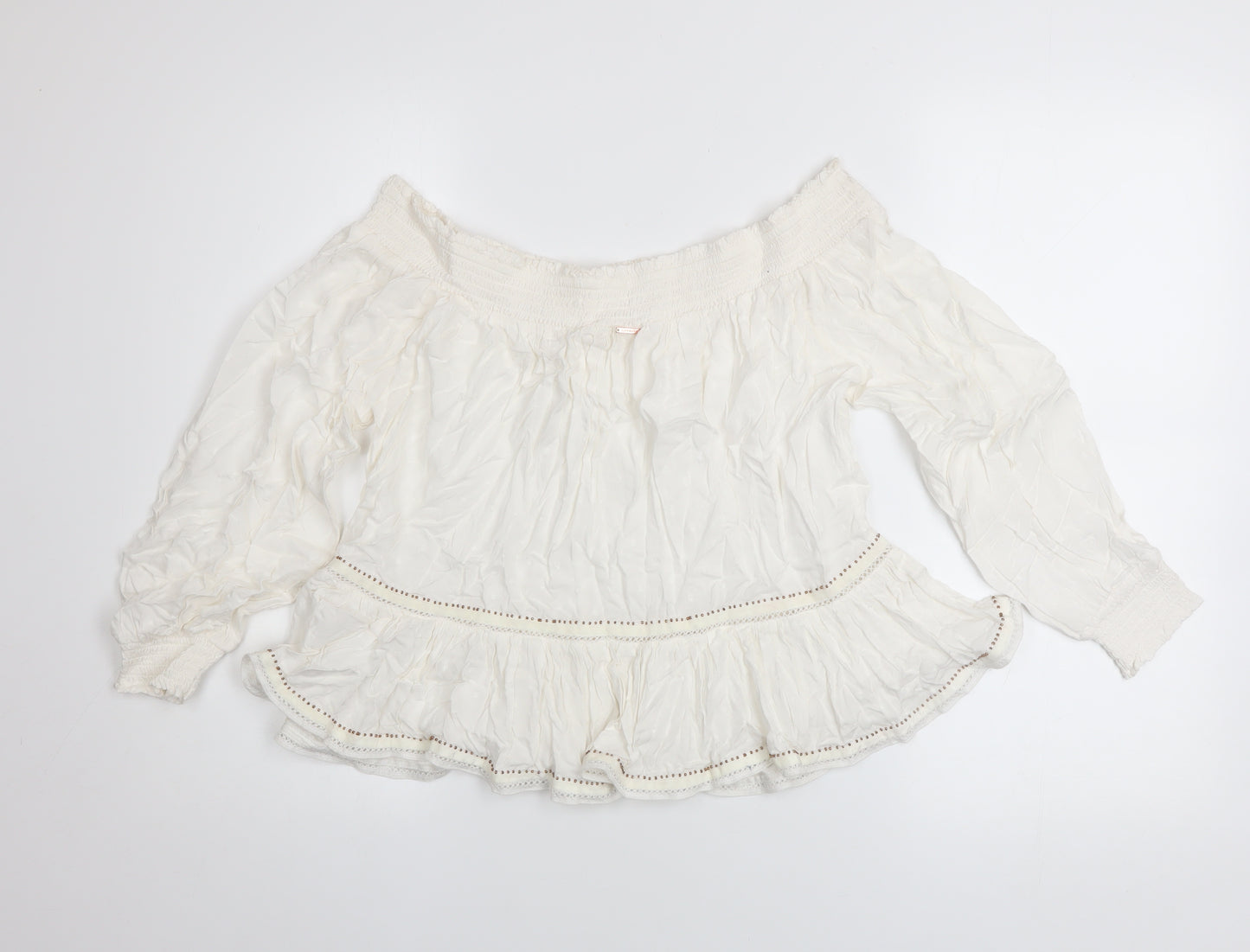 Superdry Womens Ivory Off Shoulder Boho Long Sleeve Blouse Size 10