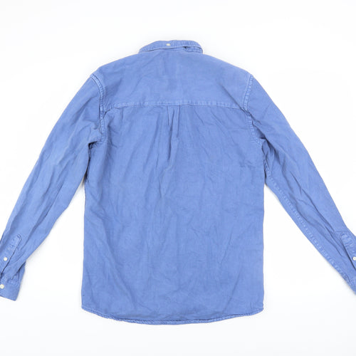 Zara Men Blue Cotton Button-Up Long Sleeve Casual Shirt Size S