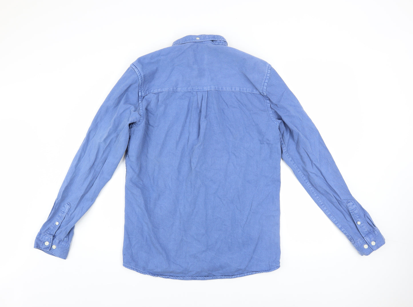 Zara Men Blue Cotton Button-Up Long Sleeve Casual Shirt Size S