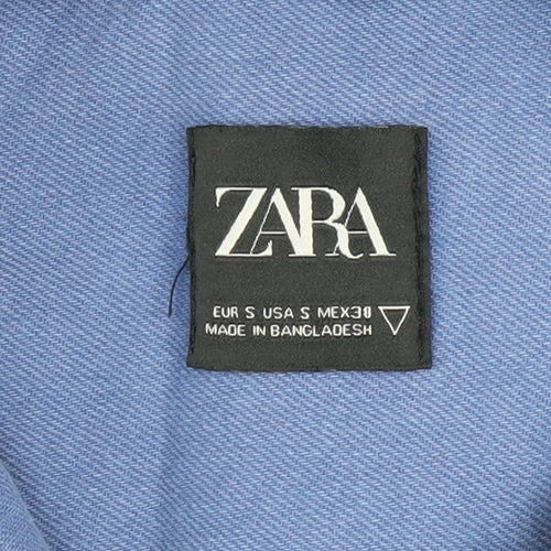 Zara Men Blue Cotton Button-Up Long Sleeve Casual Shirt Size S