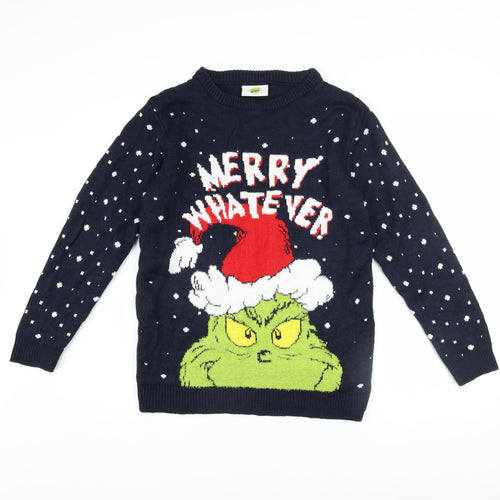 Primark Boys Navy The Grinch Christmas Jumper 14-15 Years Acrylic Blend