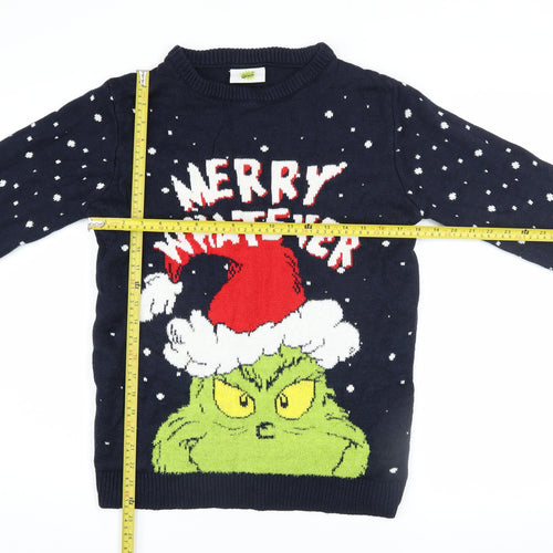 Primark Boys Navy The Grinch Christmas Jumper 14-15 Years Acrylic Blend