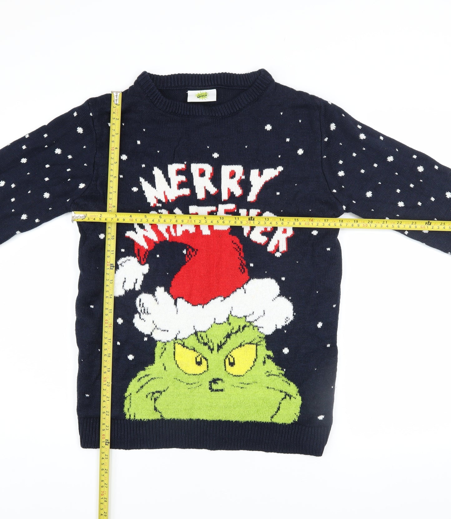 Primark Boys Navy The Grinch Christmas Jumper 14-15 Years Acrylic Blend