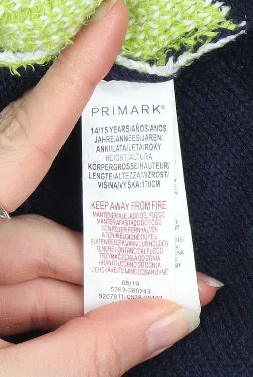 Primark Boys Navy The Grinch Christmas Jumper 14-15 Years Acrylic Blend
