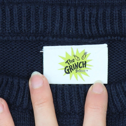 Primark Boys Navy The Grinch Christmas Jumper 14-15 Years Acrylic Blend