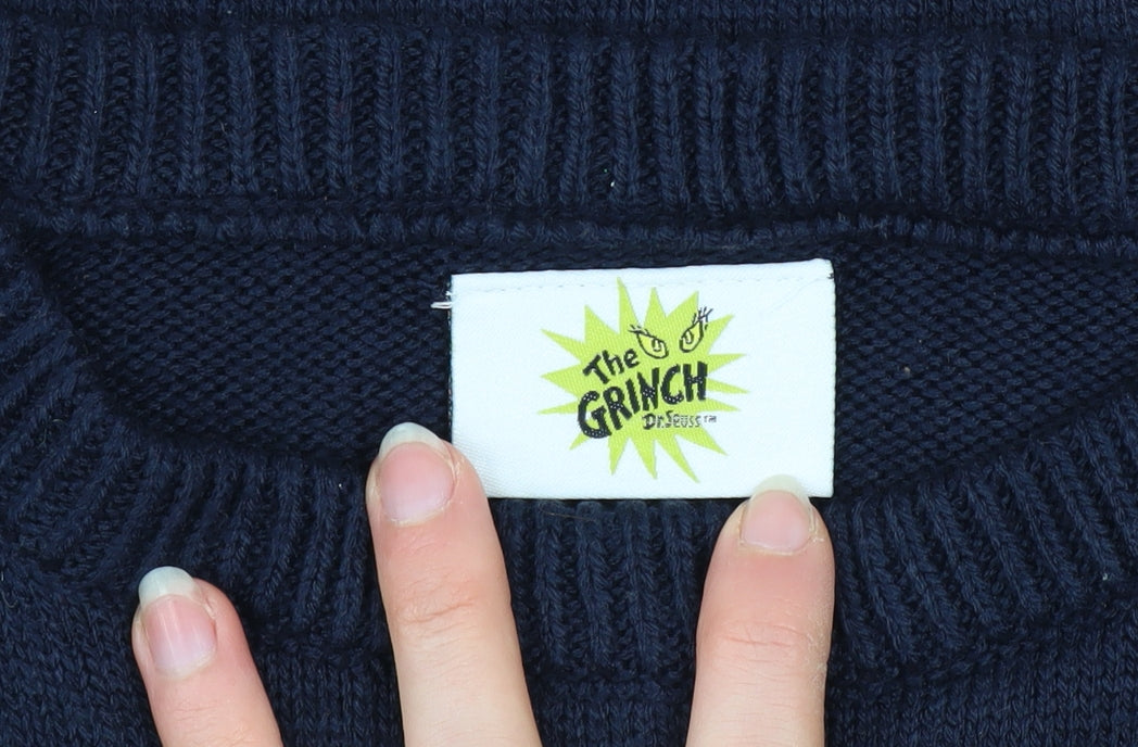 Primark Boys Navy The Grinch Christmas Jumper 14-15 Years Acrylic Blend