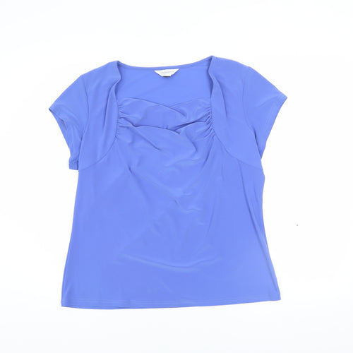 Nightingales Womens Blue Sweetheart Neck Short Sleeve Blouse Size 14
