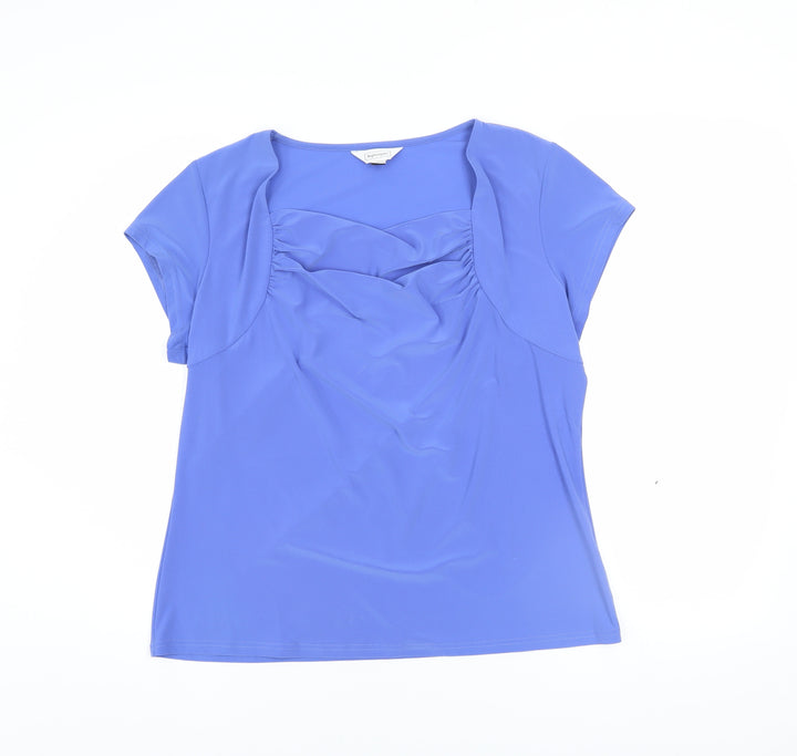 Nightingales Womens Blue Sweetheart Neck Short Sleeve Blouse Size 14