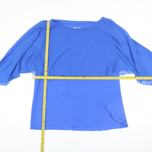 ART Women Blue Chiffon Tunic Blouse XL Boat Neck Flutter Sleeve