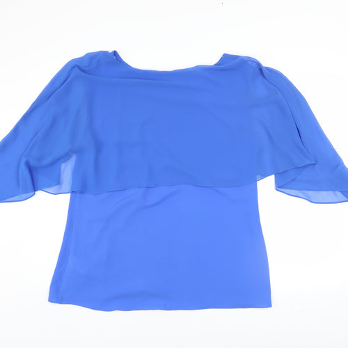 ART Women Blue Chiffon Tunic Blouse XL Boat Neck Flutter Sleeve