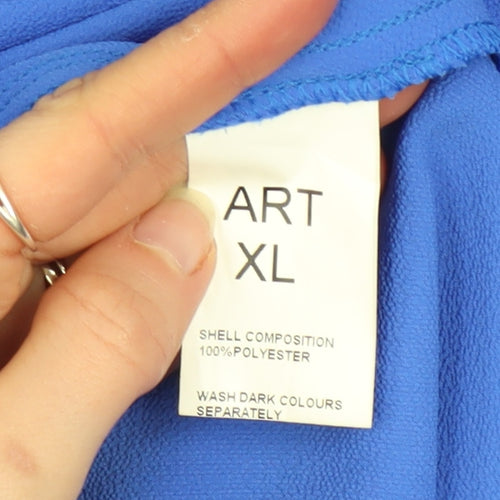 ART Women Blue Chiffon Tunic Blouse XL Boat Neck Flutter Sleeve
