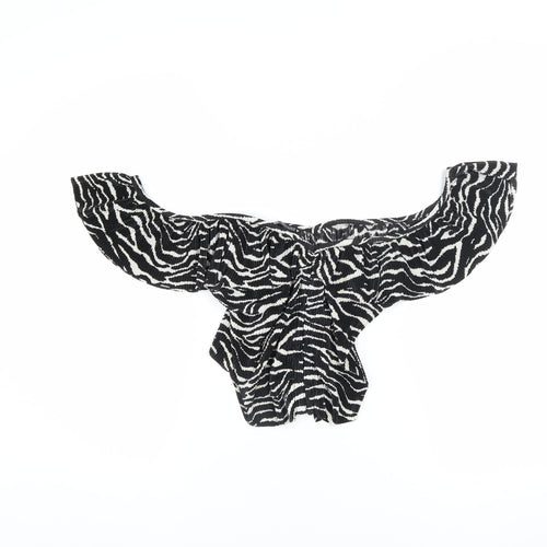 Zara Women’s Black Zebra Print Off Shoulder Ruffle Cropped Blouse Size S