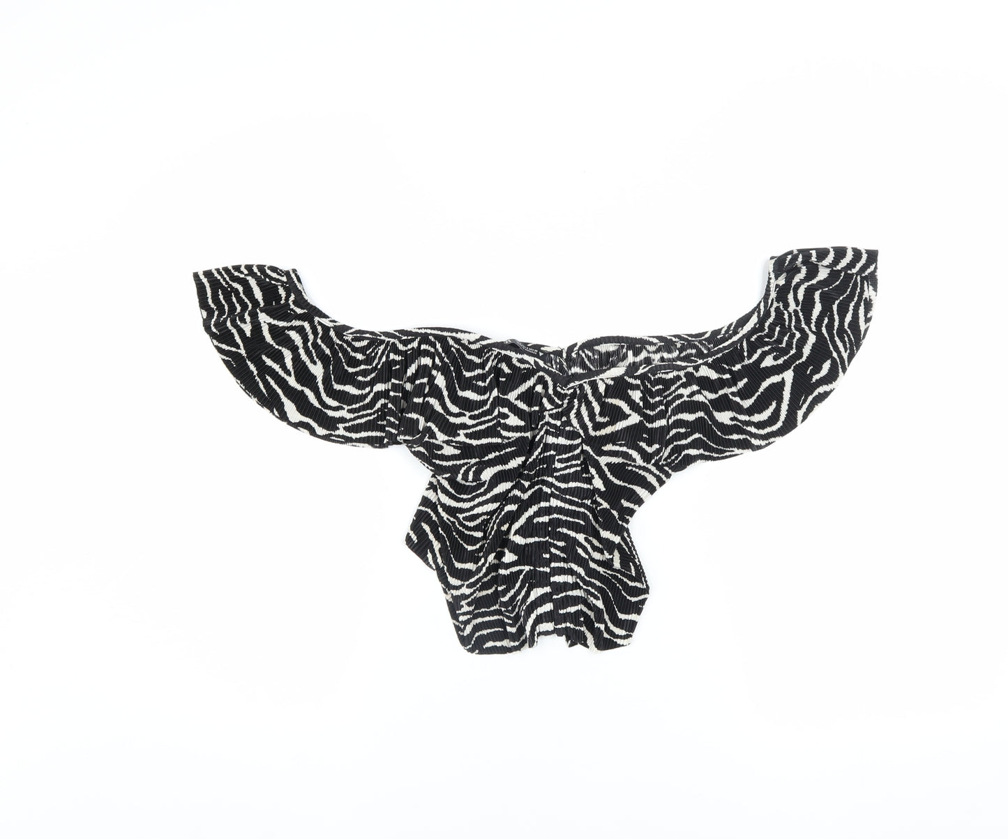 Zara Women’s Black Zebra Print Off Shoulder Ruffle Cropped Blouse Size S