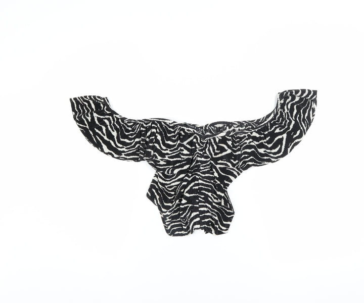 Zara Women’s Black Zebra Print Off Shoulder Ruffle Cropped Blouse Size S