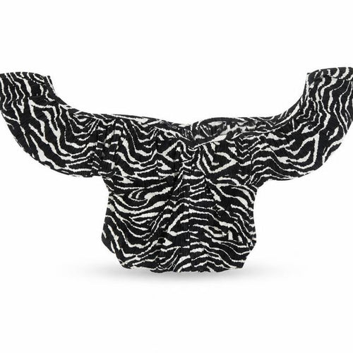 Zara Women’s Black Zebra Print Off Shoulder Ruffle Cropped Blouse Size S