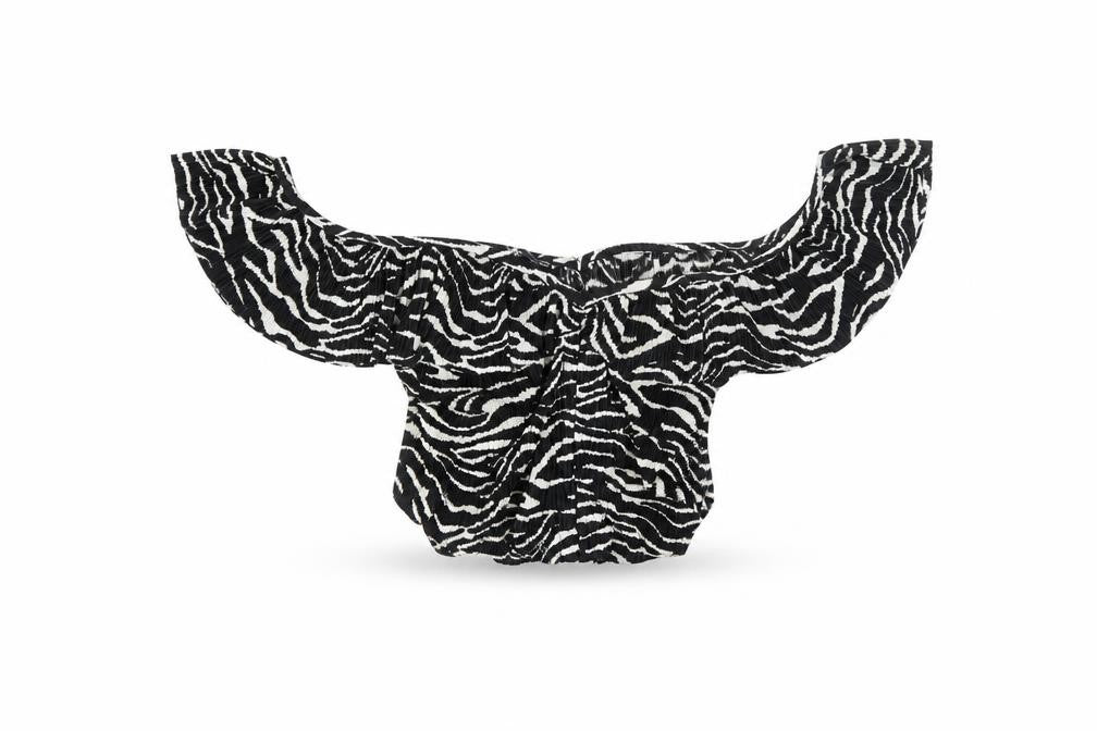 Zara Women’s Black Zebra Print Off Shoulder Ruffle Cropped Blouse Size S