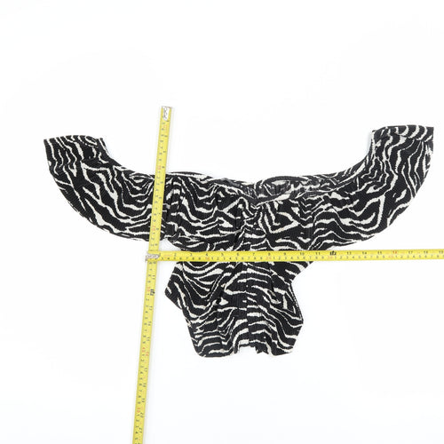 Zara Women’s Black Zebra Print Off Shoulder Ruffle Cropped Blouse Size S