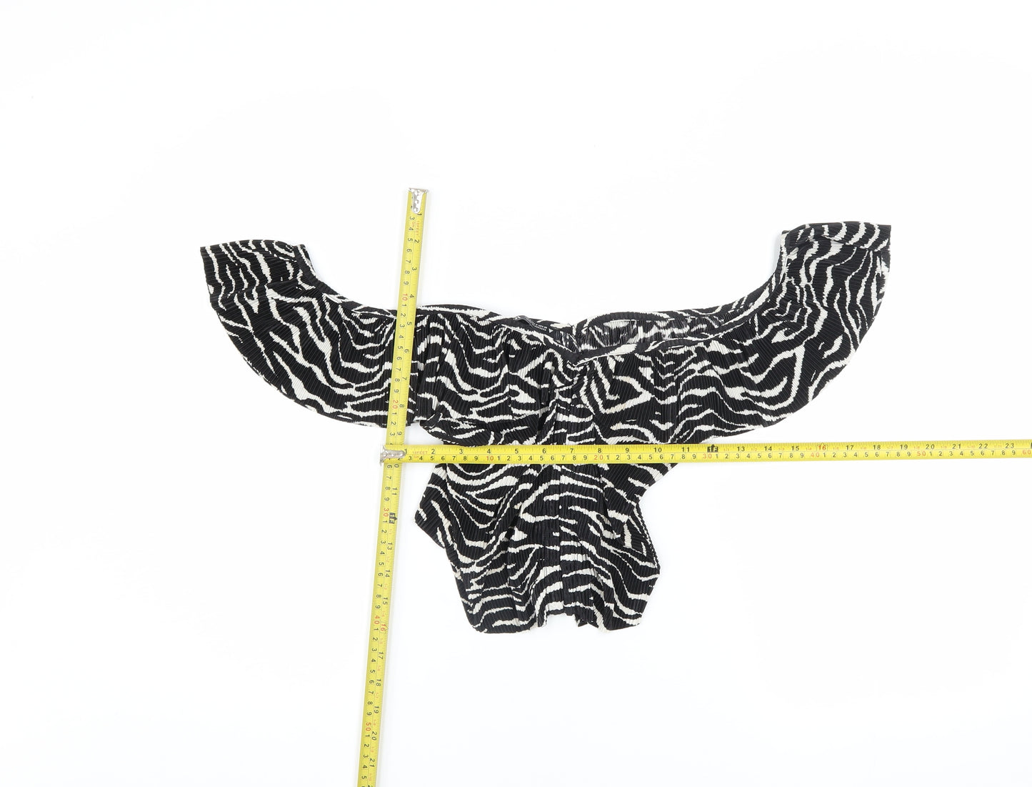 Zara Women’s Black Zebra Print Off Shoulder Ruffle Cropped Blouse Size S