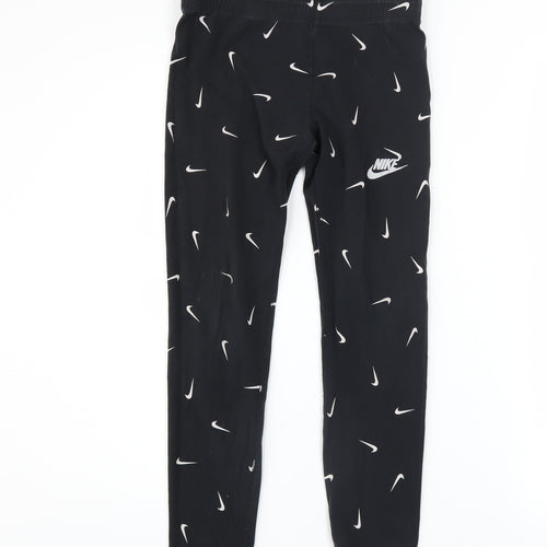 Nike Girls Black Cotton Stretch Logo Ankle Leggings Size 146 Slim Fit