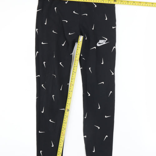 Nike Girls Black Cotton Stretch Logo Ankle Leggings Size 146 Slim Fit