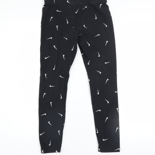 Nike Girls Black Cotton Stretch Logo Ankle Leggings Size 146 Slim Fit