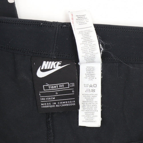 Nike Girls Black Cotton Stretch Logo Ankle Leggings Size 146 Slim Fit