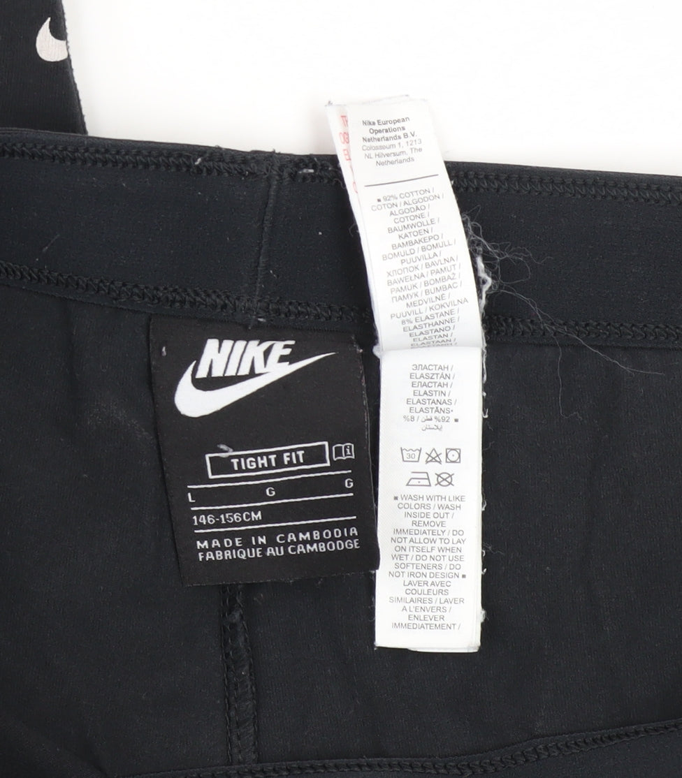 Nike Girls Black Cotton Stretch Logo Ankle Leggings Size 146 Slim Fit