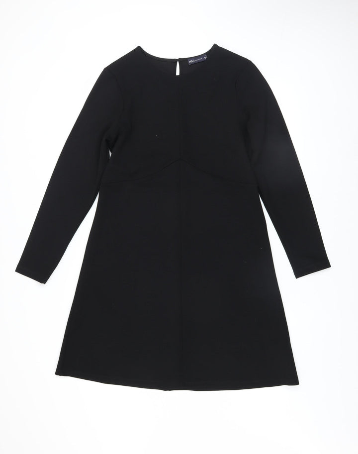 Marks and Spencer Women Black Size 12 A-Line Long Sleeve Dress