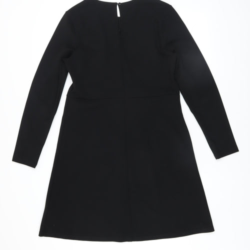 Marks and Spencer Women Black Size 12 A-Line Long Sleeve Dress