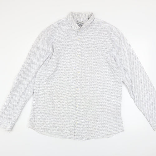 Jack & Jones Mens White Patterned Slim Fit Button-Up Shirt 2XL