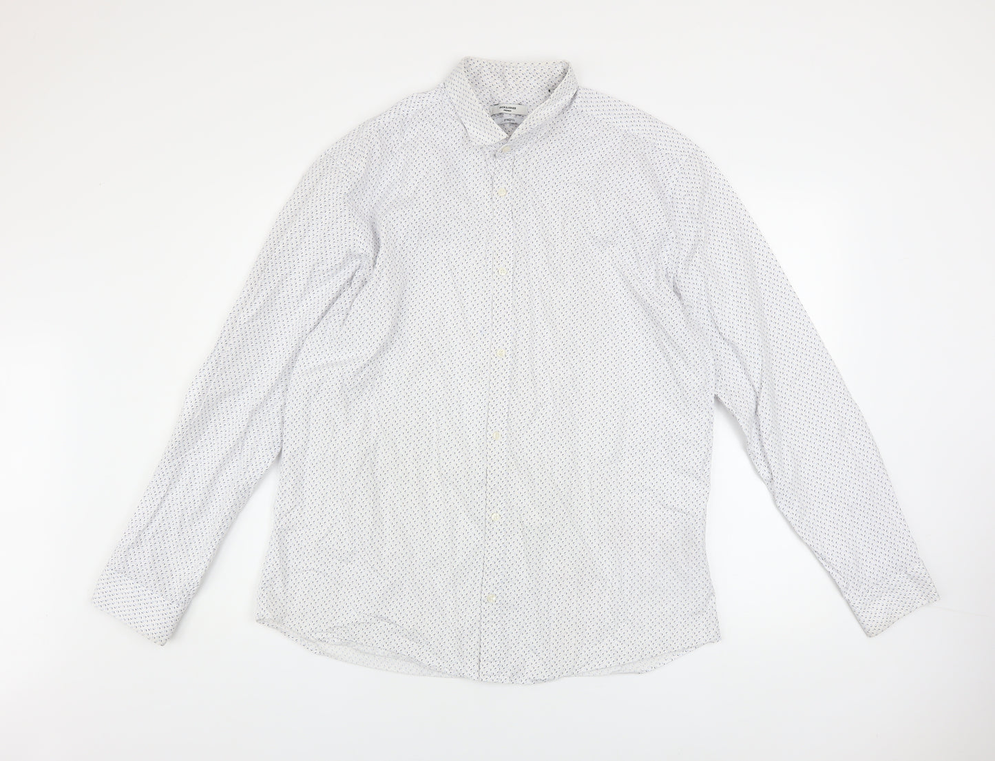 Jack & Jones Mens White Patterned Slim Fit Button-Up Shirt 2XL