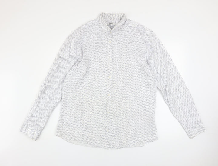 Jack & Jones Mens White Patterned Slim Fit Button-Up Shirt 2XL