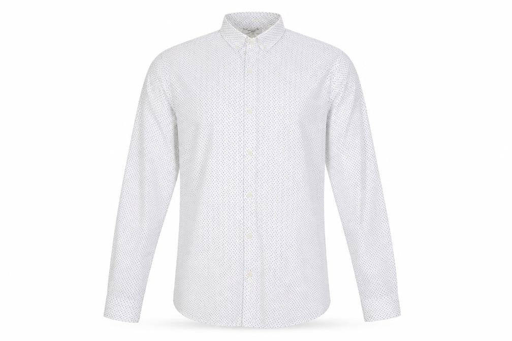 Front view of Jack & Jones men’s white patterned slim fit button-up shirt 2xl