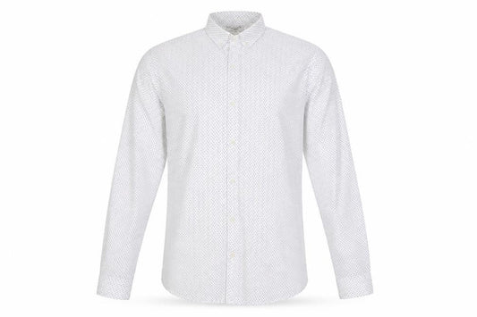 Front view of Jack & Jones men’s white patterned slim fit button-up shirt 2xl