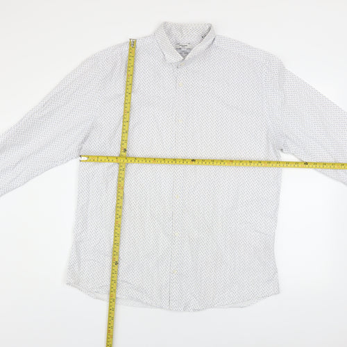 Jack & Jones Mens White Patterned Slim Fit Button-Up Shirt 2XL
