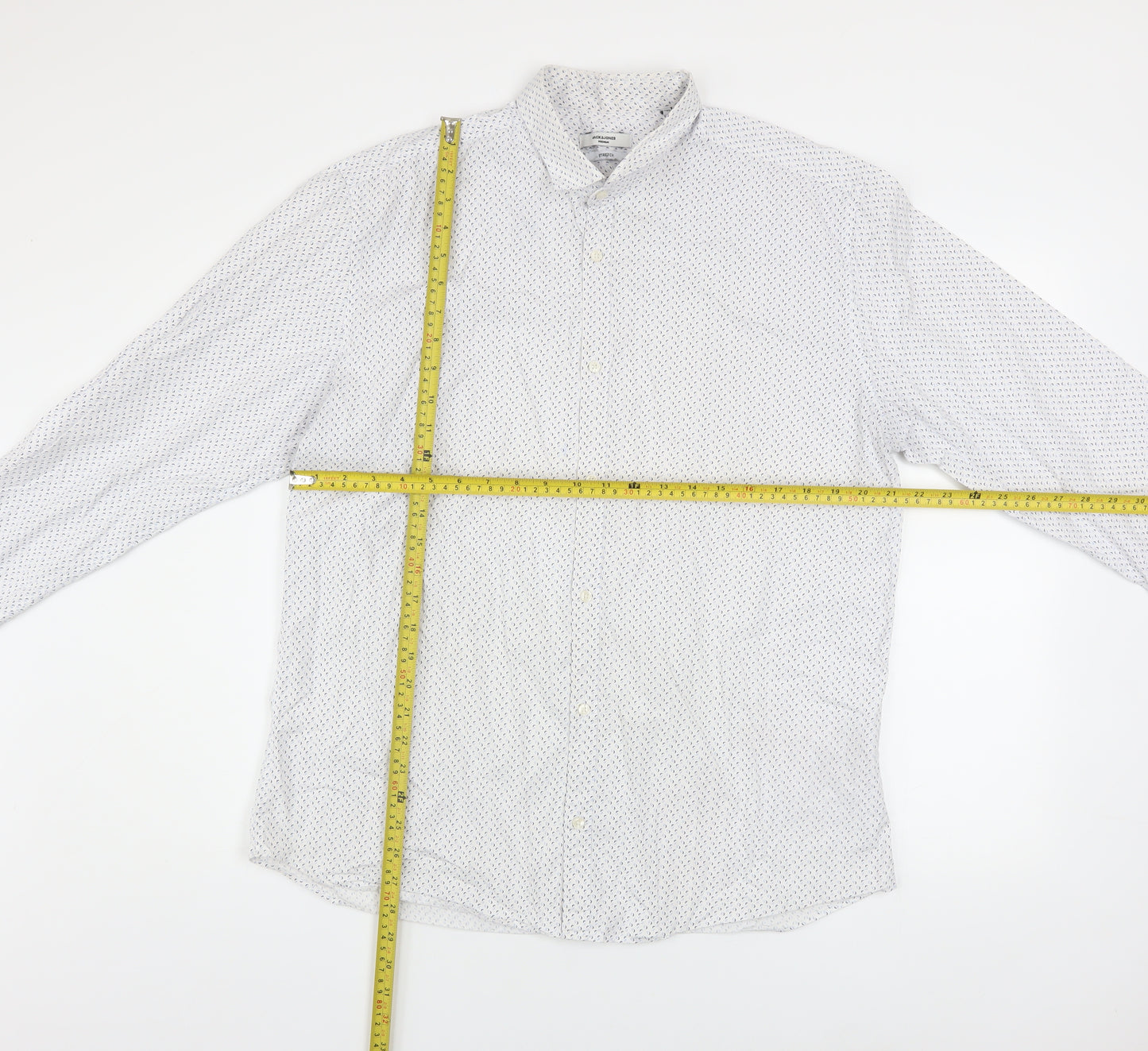 Jack & Jones Mens White Patterned Slim Fit Button-Up Shirt 2XL