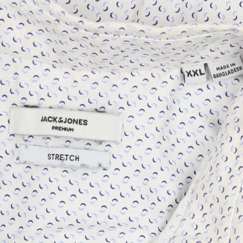 Jack & Jones Mens White Patterned Slim Fit Button-Up Shirt 2XL