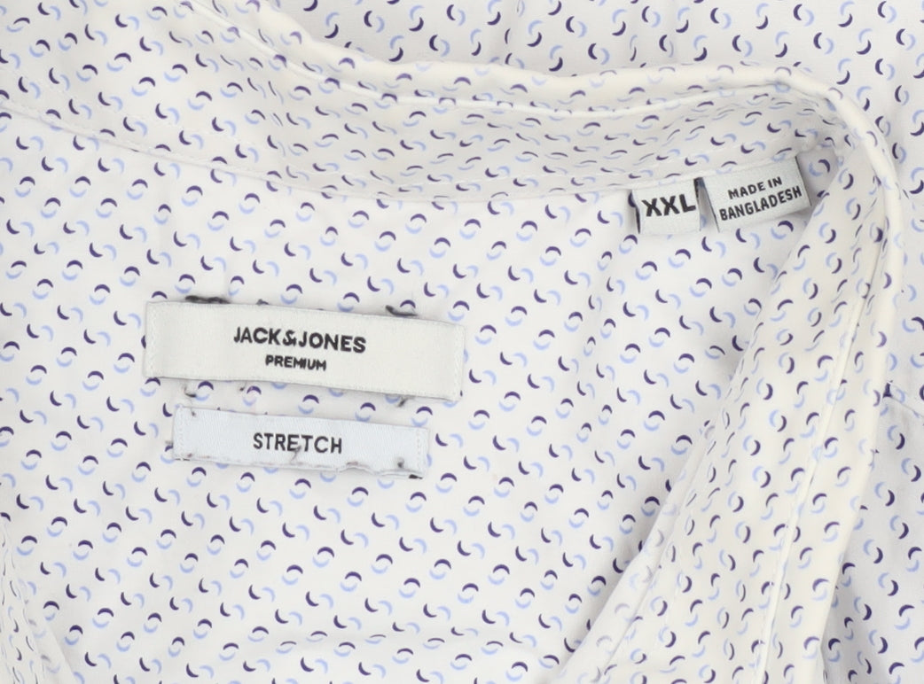 Jack & Jones Mens White Patterned Slim Fit Button-Up Shirt 2XL