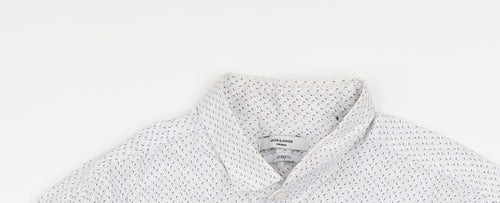 Jack & Jones Mens White Patterned Slim Fit Button-Up Shirt 2XL